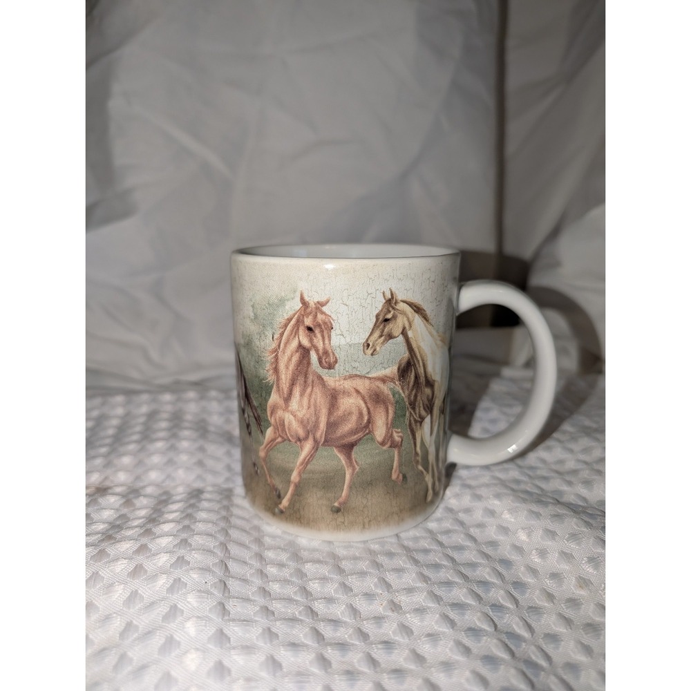 Vintage Wild Horses Pony Print Coffee Mug 14oz By Revelations Yellowstone